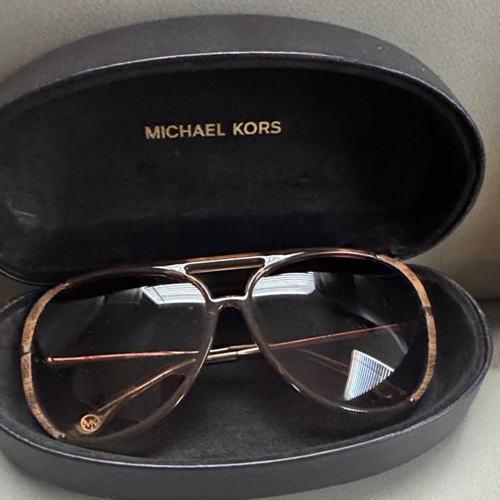 Michael Kors Brown Tortoiseshell Aviator Sunglasses with Gold Accents